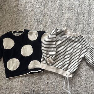 H&M Black & Cream Polka Dot Sweater + Cream & Black Striped Sweater Set